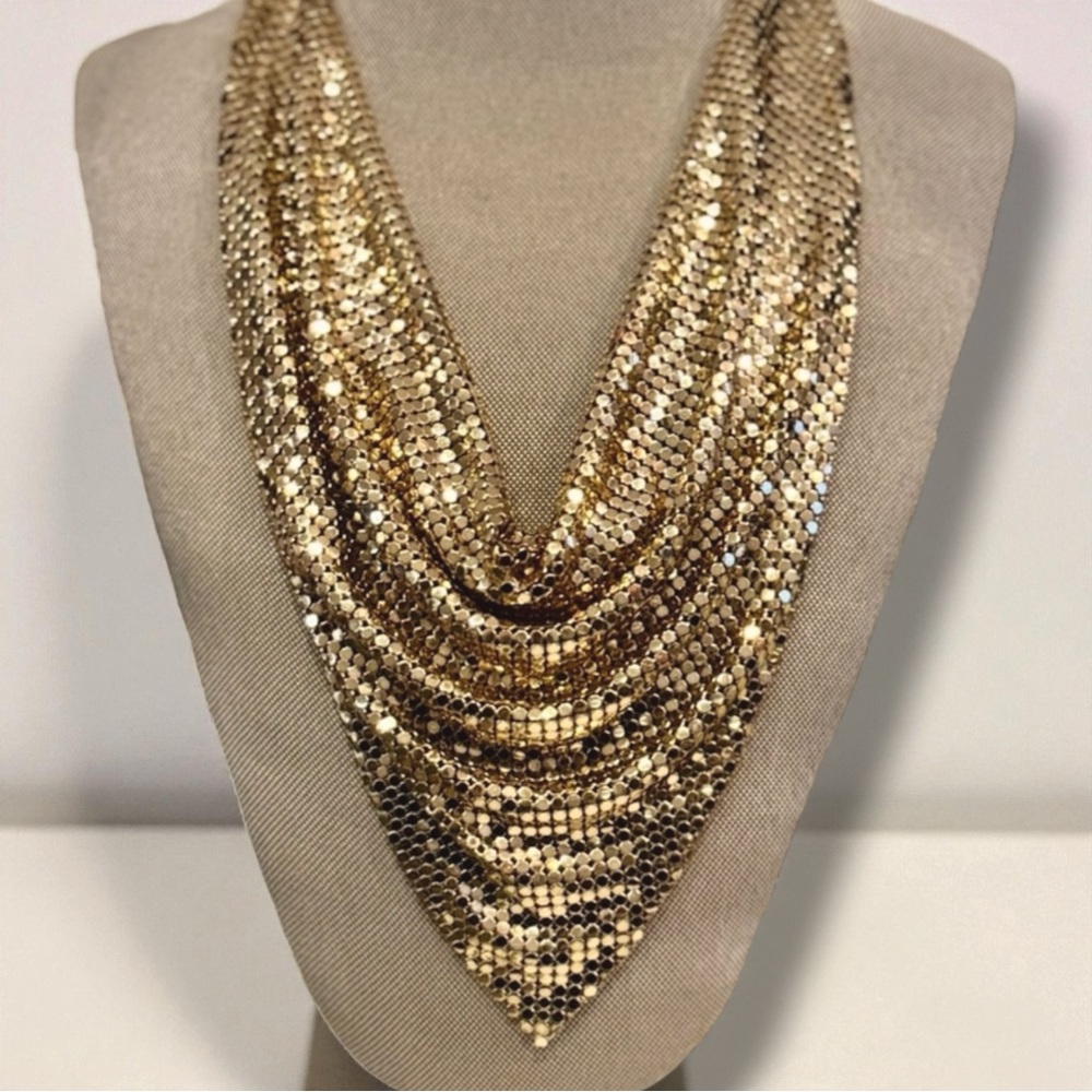 Amazing Vintage Whiting & Davis Co. Gold Mesh Scarf Collar Necklace/ Statement - Picture 4 of 14